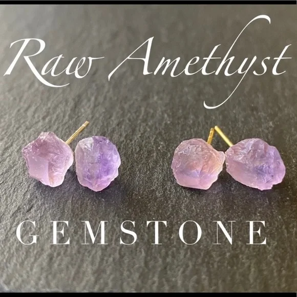 π New Raw Light Amethyst Gemstone Earrings - Picture 9 of 9